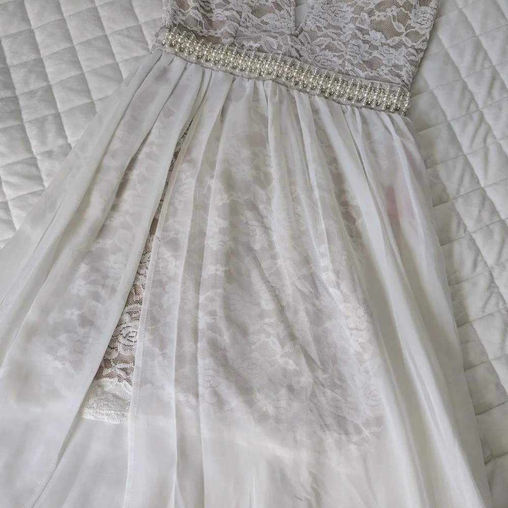 Crystal Doll Tan and Cream Dress Lace Overlay Beaded Waist Size 7 - Picture 6 of 6